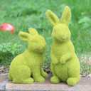 Decorative Decorations for Easter Bunny Gifts, Moss Green Flocking Sculpture, Garden Courtyard Family Gathering Celebration Decorations (Small 2PCS Standing+Sitting)