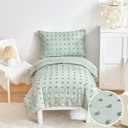 4 Piece Tufted Dots Toddler Bedding Set Solid Green Jacquard Pom Pom Tufts, Soft and Embroidery Shabby Chic Boho Design for Baby Boys Girls, Includes Comforter, Flat Sheet, Fitted Sheet and Pillowcase, Sage Green 