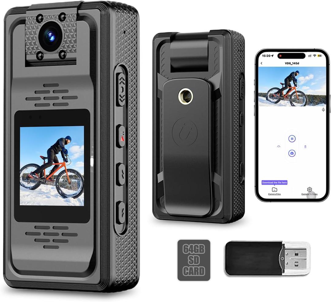 Valentines Gift Body Camera 2K BodyCam with Audio and Video Recording, Mini Camcorder with 64GB SD Card Night Vision Small POV Wearable Clip on Camera for Sports Police Vlog