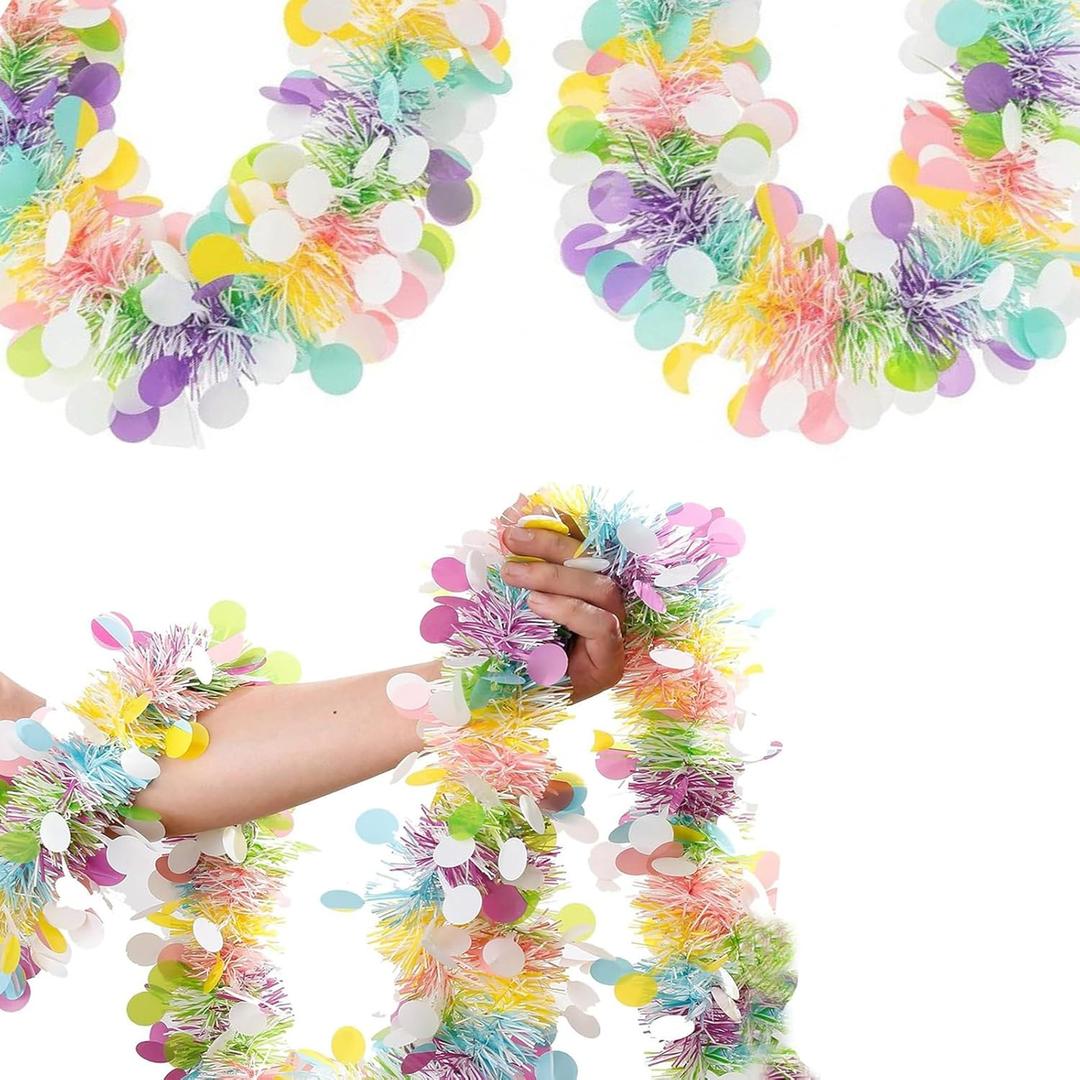 Easter Tinsel Garland 39.4 Ft Colorful Egg Confetti Decoration Spring Hanging Tinsel Ornament for Fireplace Door Mantel Tree Window Party Supplies