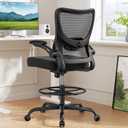 Marsail Drafting Chair, Tall Office Chair with 2D Lumbar Support, Standing Desk Chair with Padded Flip-Up Armrests & Adjustable Footrest Ring, Black
