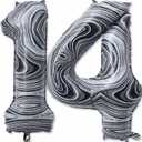 14 Balloon Number, 40 Inch Black Marble Foil Balloons Giant Jumbo Helium Number 14 or 41 Balloons for 14th 41th Birthday Decorations Anniversary Events Boys Girls Party Decorations(Black Marble Agate)