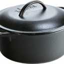 Lodge 5 Quart Cast Iron Dutch Oven. Pre-Seasoned Pot with Lid and Dual Loop Handle