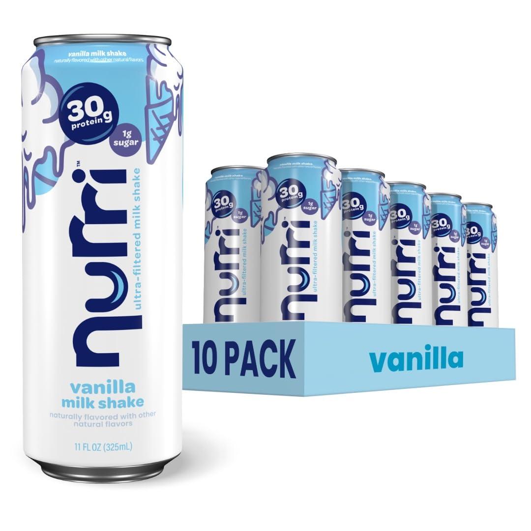 Nurri - 30g Protein Ultra Filtered Milk Shake  Vanilla - Lactose Free, Low Sugar, 150 Calories, 10 Vitamins and Minerals - 11 fl oz, 10 Cans