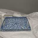 CLAYNIX Serving Tray 15.7" X11.8", Lacquer Mother of Pearl Inlay Mosaic Tray, Rectangle Wooden Marble Tray with Handles Trays for Tea, Breakfast in Bed, Table (Blue)