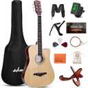 ADM 38" Inch Acoustic Guitar Bundle for Beginners Adults with Online Lesson, Cutaway Wood Acustica Guitarra Starter Set Package with Gig Bag, Strap, Steel Strings, Picks, Capos, Stand, Natural