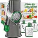 Cambom Rotary Cheese Grater Hand Crank Cheese Shredder for Fresh Cheese, Vegetable, Nuts,Non-slip Suction Base, Free Cleaning Brush Three Blades, Grey and Green