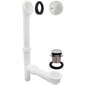 Westbrass A593244CP 14" x 1-1/2" White Tubular Bathtub Waste & Overflow Assembly with Tip-Toe Drain Plug and 2-Hole Faceplate, Polished Chrome