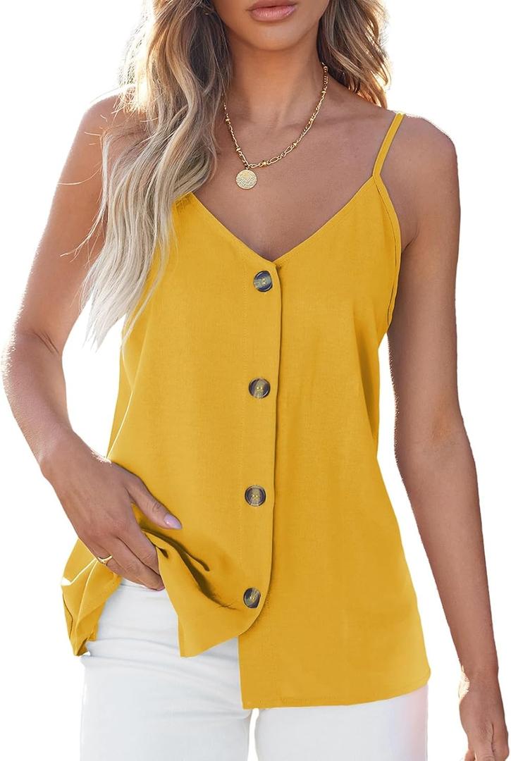 BLENCOT Women Summer Tank Tops Casual V Neck Strappy Loose Beach Sleeveless Shirts Blouses (Medium, Yellow)
