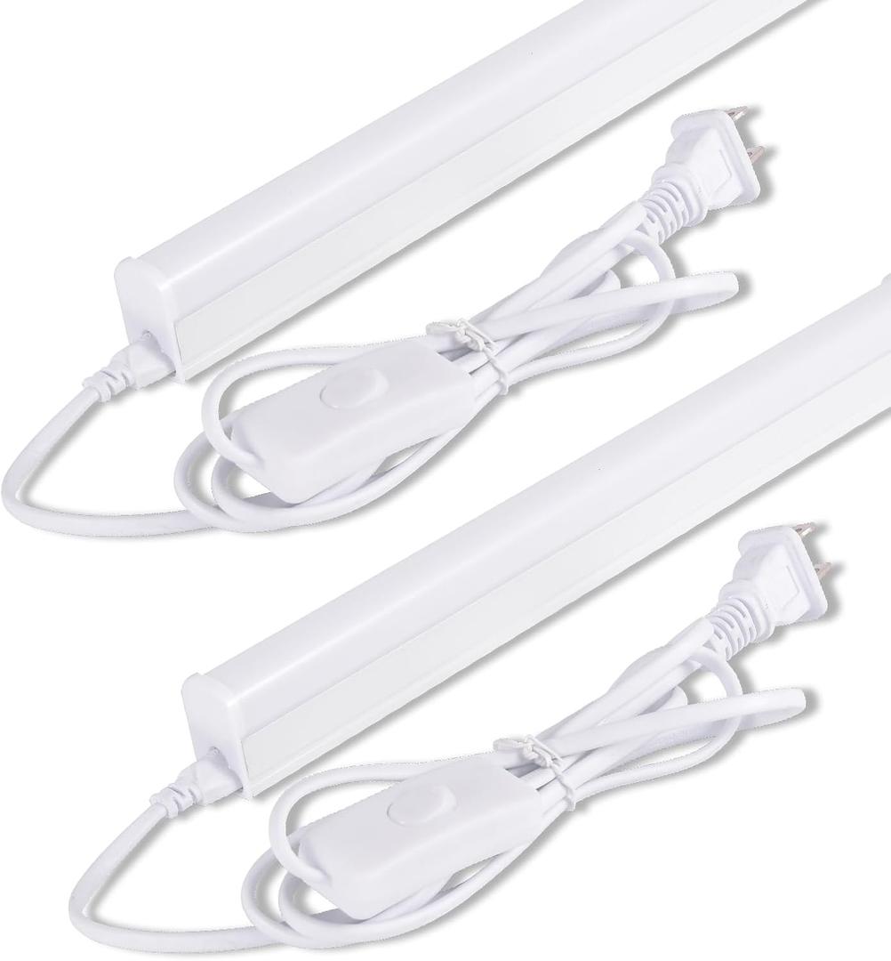 Under Cabinet Lights 1FT,T5 5W 6500K Cool White 600LM,Led Dressing Table Light 1 Foot with Plug,Linkable Under Cabinet Lights for Kitchen (Pack of 2)