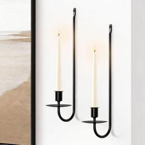 Zonon 2 Pcs Wall Candle Sconces, 23.6" Black Wall Candle Holder Set with Mounting Hardware, Modern Iron Candles Sconces for Living Room Farmhouse Fireplace Wedding Home Decor