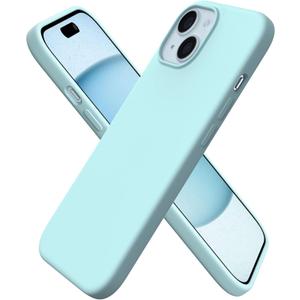 ORNARTO Compatible with iPhone 15 Case 6.1, Slim Liquid Silicone 3 Layers Full Covered Soft Gel Rubber Phone Case, Anti-Scratch Shockproof Protective Cover 6.1 Inch, Fresh Mint