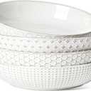 LE TAUCI Pasta Bowl 36 oz, Salad Bowl Serving Plate Bowls, Housewarming Wedding Present, Ceramic Embossment Bowl for Pasta, Fruits, Salad, Noodle, Dinner - 8 Inch, Set of 4, Arctic White