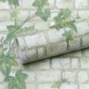 Brick Peel and Stick Wallpaper Self Adhesive Wallpaper Removable Contact Paper 3D BrickTextured Vintage Wall Paper Decorative Green Leaves Brick 15.7"x393"