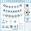 19 Pcs Soccer Party Decorations Blue White Happy Birthday String Flags Sport Theme Spiral Swirl Set Soccer Star Hanging Swirl Cards Sport Theme Backdrop Pennant for Team Celebration Birthday Supplies