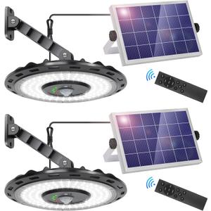 ropelux Solar Lights Outdoor Indoor, 3000LM Dimmable 5 Modes (2 All Day Modes) Motion Sensor Solar Shed Barn Light with Remote IP65 Waterproof for Gazebo Yard Patio Security Lighting, 2 Pack