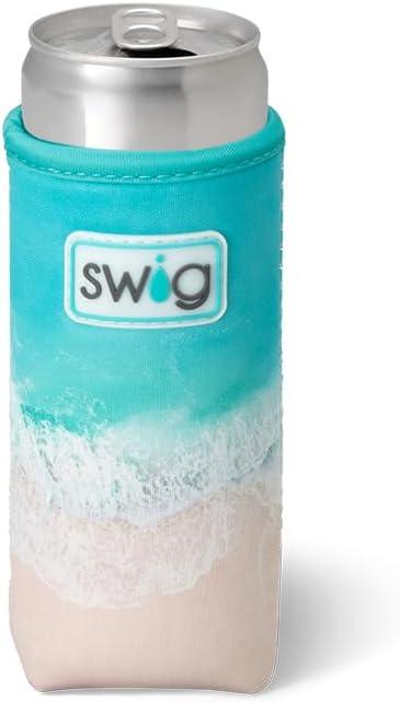 Swig Life Skinny Can Coolie, 12oz Slim Can Holder, Neoprene Insulated Cup Cooler with Pocket, Covers for Tall Beer Bottles, Beach Accessories for Women (High Tide)