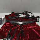 Lilosy Sexy Stocking Chocker Strappy Underwire O Ring Push Up Garter Belt Women Skirt 5 Piece (Small, Red Velvet)