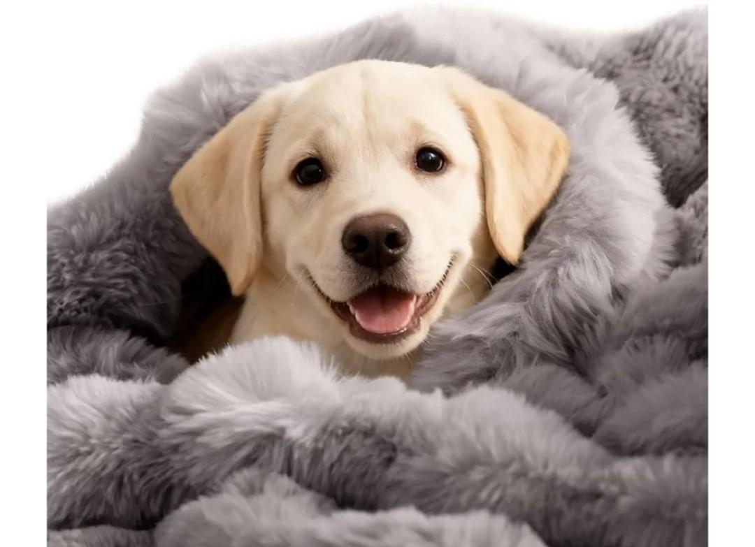 Dog Blanket Self-Warming Throw for Medium & Large Dogs, Dual-Side Sherpa Plush, Thick Crate Bed Cover & Car Seat Mat, Anti-Static Machine Washable No Shrink, 39x30 Inch Gray