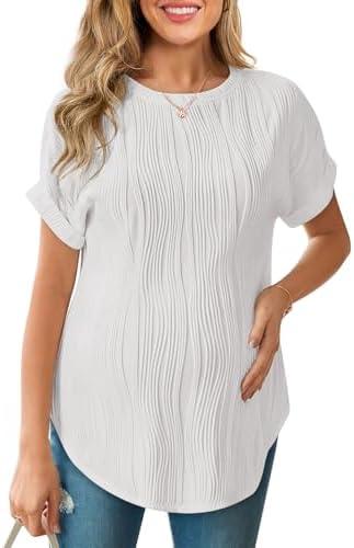 FMEYOA Womens Maternity Shirts Casual Textured Short Sleeve Crew Neck Spring Summer Pregnancy Tops Size M, White