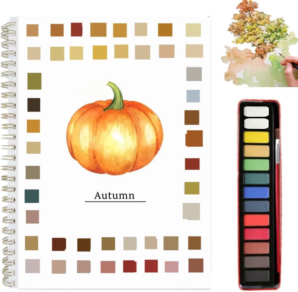 Watercolor Workbooks Coloring Book Beginner Friendly Painting Kit Easy Nature Scenes Paint Set Art Crafts for Creative Exploration Gift for Adults Teens (Autumn, with Palette)
