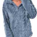 BLENCOT Womens Casual Button Down Collar Pullover Fleece Sweatshirt Long Sleeve Tops Warm Sherpa Coat Jacket Pockets (M)