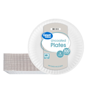 Great Value Uncoated Paper Plates, 9 Inch, White, 1200 Count