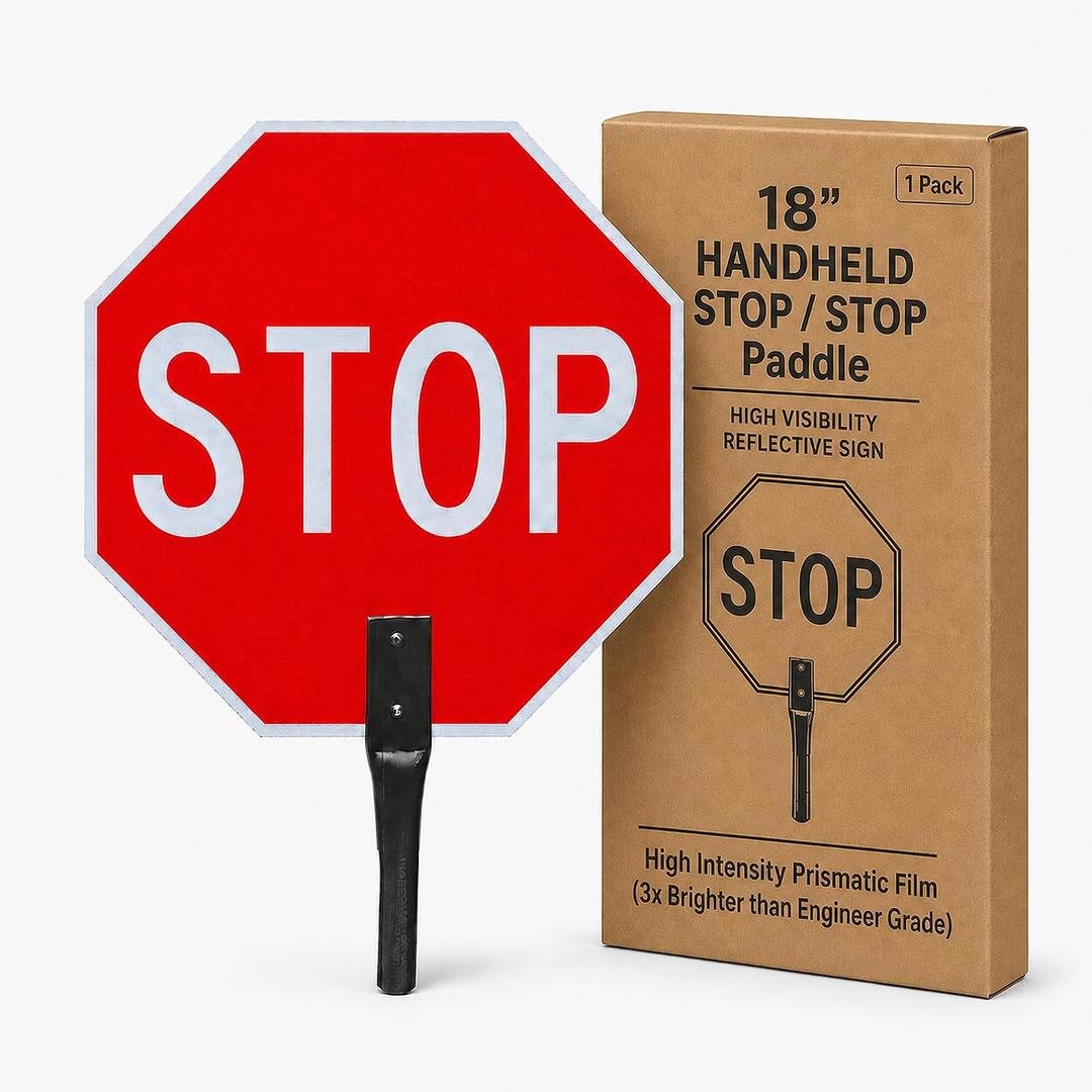 OLANZU Crossing Guard Hand Held Stop Sign with Handle, 18x18", Reflective, Stop-Stop | 1 Pack