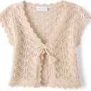 The Children's Place Girls' Short Sleeve Sweater Shrug (Beige, XS)