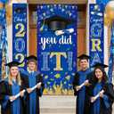 Blue and Gold Graduation Decorations 2026 Congrats Grad Hanging Banner You Did It Door Cover Class of 2026 Graduation Backdrop and Porch Sign Banner for High School College Grad Party Decor