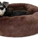 Bedsure Calming Dog Bed for Small Medium Dogs - Donut Washable Medium Pet Bed, 27 inches Anti-Slip Round Fluffy Plush Faux Fur Cat Bed, Coffee
