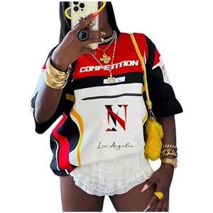 RoseSeek Women's Jersey Shirts Graphic Color Block Racing T Shirt Short Sleeve Crewneck Preppy Tee Tops Vintage Y2K Clothes XL Two-pieces