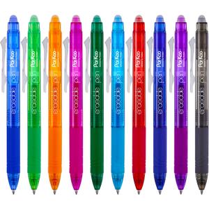 ParKoo Retractable Erasable Gel Pens Clicker, Fine Point 0.7mm, Assorted Color Inks for Drawing Writing, 10-Pack