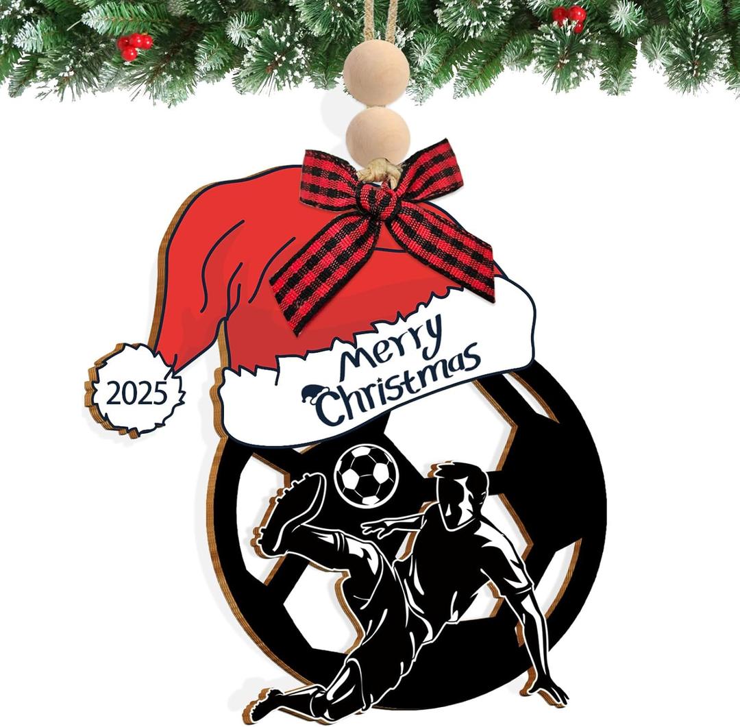 2025 Christmas Ornament,Soccer Ornaments for Christmas Tree,Wooden Soccer Themed Gifts for Boys,Girls,Teenagers,Players, Coaches, Personalized Sports Ball Decoration Holiday Present