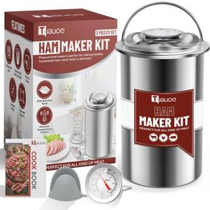 Meat Press Mold for Deli Meats, Stainless Steel Ham Press Mold with Thermometer & Silicone Kitchen Mittens for Making Homemade Healthy Deli Poultry Patty, Funny Kitchen Gift for Women and Men (Gray)