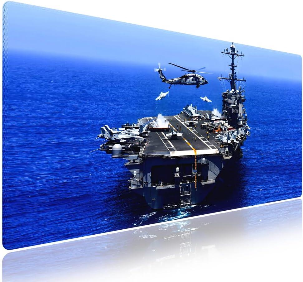 Wknoon. Extra Large Gaming & Office Mouse Pad (31.5" x 11.8")  Aircraft Carrier & Fighter Jet Group & Helicopter, US Navy Premium XXL Desk Mat with Durable Stitched Edges & Anti-Slip Rubber Base