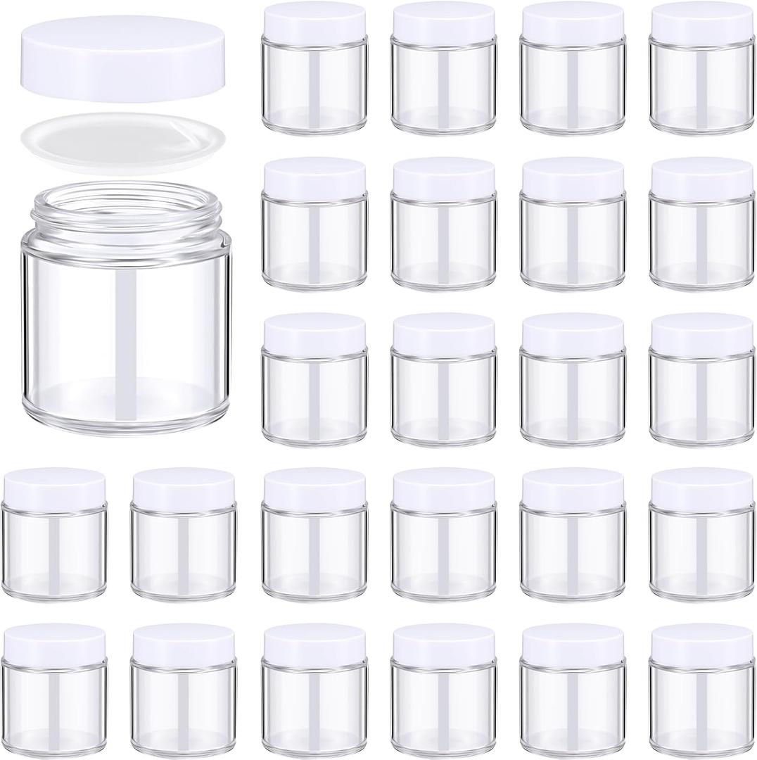Norme 24 Pcs 4 oz Glass Jars with Lids Leakproof Round Airtight Empty Cosmetic Jars with Inner Liners Lid for Storing Lotions Powder Ointments Making Tins(White, Clear)