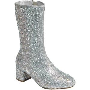 ABSOLEX Girl's Rhinestone Round Toe Knee High Chunky Low Heel Boot (9 Little Girls)