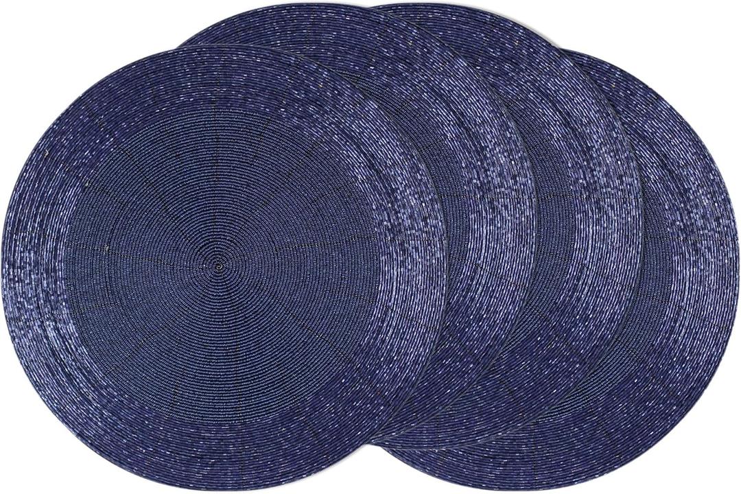 COTTON CRAFT Glitz Handmade Beaded Charger Placemats - Set of 4 - Halloween Harvest Autumn Fall Holiday Christmas Xmas Dining Celebration Festive Party Table Dcor - 13.5 inch Round - Navy