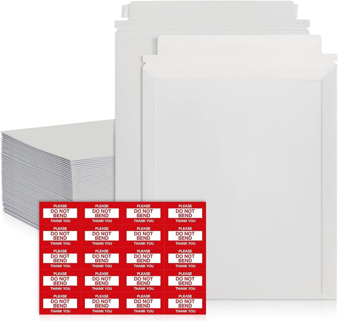 Rigid Mailers 12.75x15 Inches Pack of 100 Self Adhesive White Magazine Mailers Used as Mailing Supplies for Mailing Documents, Photos, CDs, Magazines and Literature