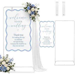 Novabright Wedding Welcome Sign Stand with Sign Hanging Straps Adjustable Easel Stand Welcome to Our Wedding Decoration for Reception Garden Bridal Shower Ceremony Lawn Outdoor Indoor(Blue), 22 x 43 inches