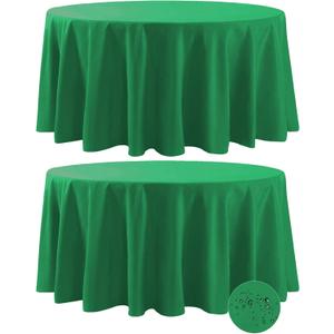 Fokitut 2 Pack Waterproof Round Tablecloth, 120 Inch, Stain Resistant and Wrinkle Polyester Table Cloth, Fabric Table Cover for Kitchen Dining, Wedding, Party, Holiday Dinner-Emerald