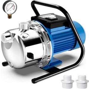 FOTING 1.6HP Shallow Well Pump, 1600GPH Jet Pumps Garden Pump 147FT, Portable 115V Water Transfer Household Draining Irrigation Pumps Stainless Steel for Garden Lawn Farm