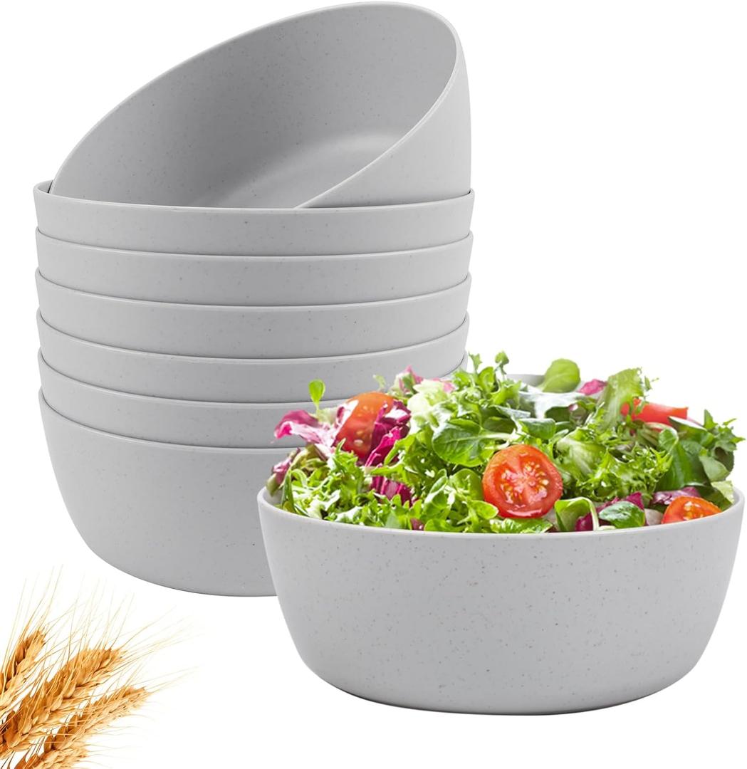 EI 8pcs Wheat Straw Bowls Set,Unbreakable Reusable Plastic Bowls,BPA-Free Lightweight Cereal, Salad & Soup Bowls,Ideal for Breakfast, Picnic, Party or Dinner