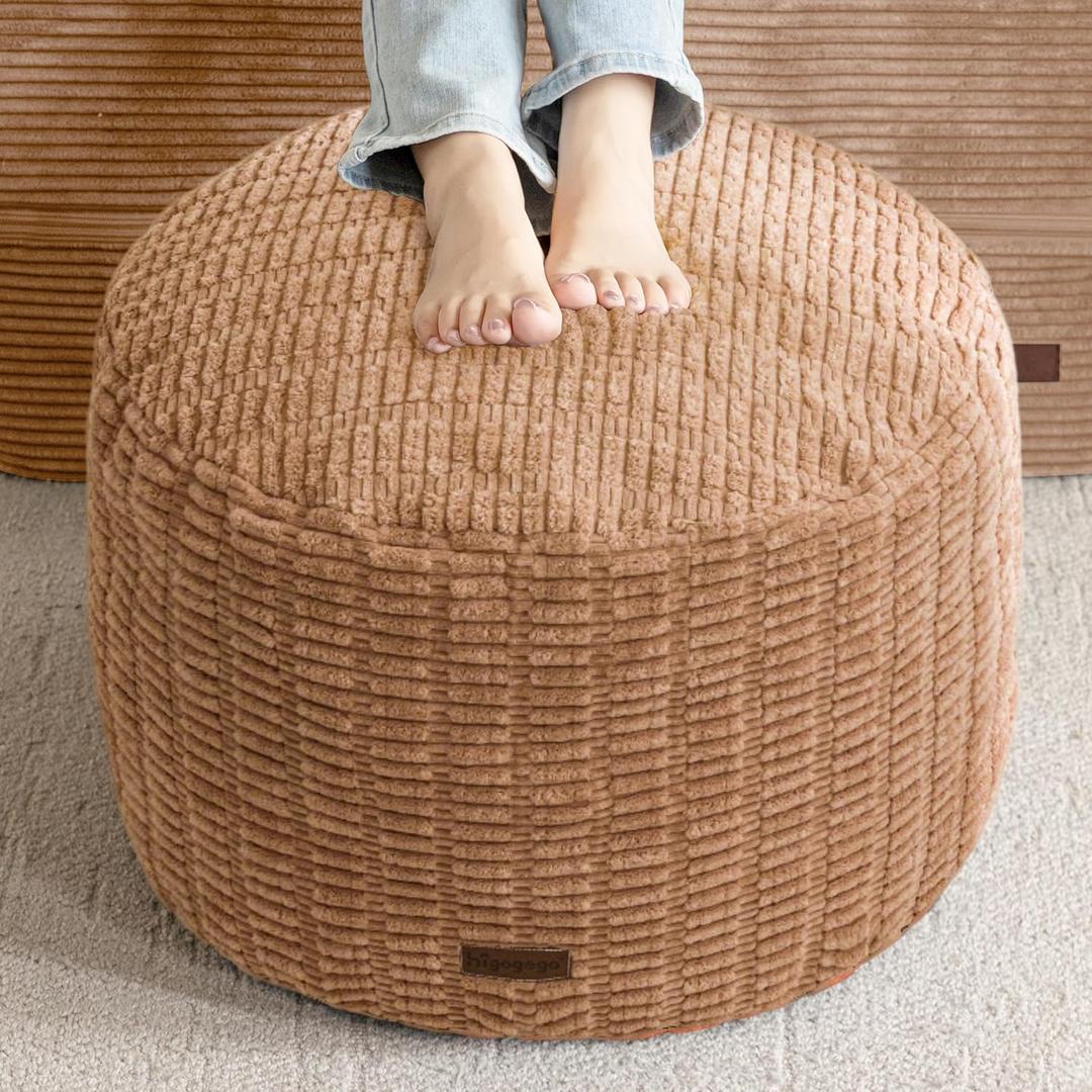 HIGOGOGO Pouf Ottoman Stuffed Round Modern Foam Filled Foot Rest Poufs for Living Room Chair Decorative 20 X 15 Inches Boho Relax Stool for Wedding Christmas Party, Brown