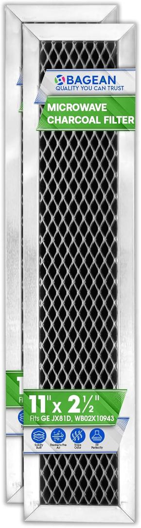 Microwave Charcoal Filter 11.02 x 2.52 for JX81D WB02X10943 GE Microwave Filter Replacement - This Carbon Filter Freshens and Filters Kitchen Air Entering the Over-the-Range Oven Vent Fan (2-Pack)