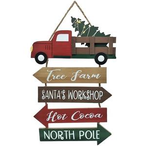 Christmas Decorations Indoor LED Lighted Christmas Tree Red Truck Wall Sign Wood Farmhouse Holiday Door Hanging Signs Vintage Winter Rustic Ornament
