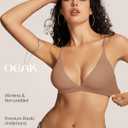OEAK Womens Comfortable Triangle Bras No Underwire Sexy Plunge Unlined Bralette Pull On Bra Seamless Everyday Tshirt Bras (Beige, S)