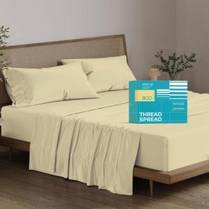 THREAD SPREAD 100% Egyptian Cotton California King Bed Sheets - 800 TC 4Pc Sand Bed Sheet for Calking Size Bed, Sateen Weave Deep Pocket Luxury Hotel Sheets, Extra Soft Cooling Bedding Sheets