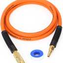 Hybrid Air Compressor Hose 3/8 in x 6 ft Lead in Hose, Heavy Duty, Lightweight, Flexible and Kink Resistant Whip Hose with 1/4" Industrial Brass Fittings, Orange